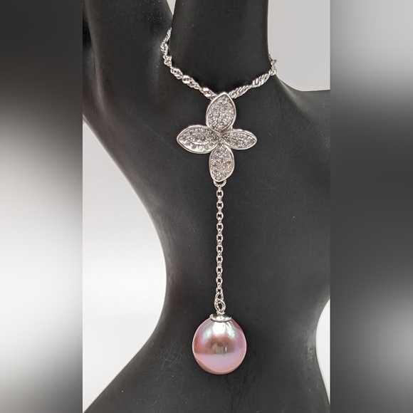 DROP NECKLACE Pink Freshwater Pearl Drop Necklace, 925, NWOT - Picture 3 of 5